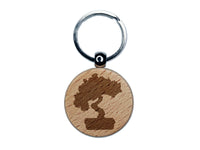 Bonsai Tree Solid Engraved Wood Round Keychain Tag Charm