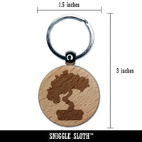 Bonsai Tree Solid Engraved Wood Round Keychain Tag Charm