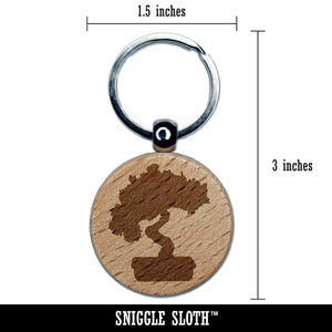 Bonsai Tree Solid Engraved Wood Round Keychain Tag Charm