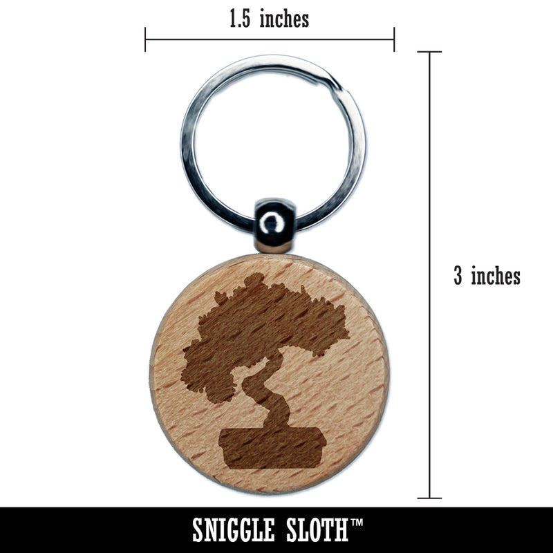 Bonsai Tree Solid Engraved Wood Round Keychain Tag Charm