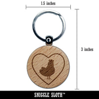 Chicken in Heart Engraved Wood Round Keychain Tag Charm