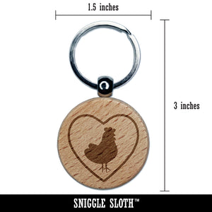 Chicken in Heart Engraved Wood Round Keychain Tag Charm