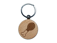 Chicken Leg Engraved Wood Round Keychain Tag Charm