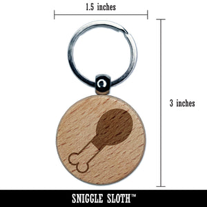 Chicken Leg Engraved Wood Round Keychain Tag Charm