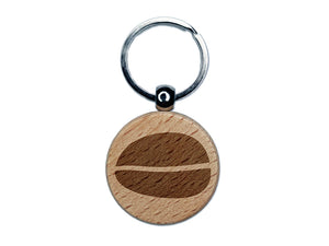 Coffee Bean Solid Engraved Wood Round Keychain Tag Charm