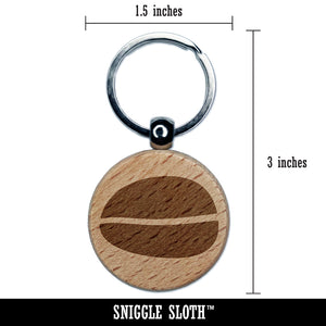 Coffee Bean Solid Engraved Wood Round Keychain Tag Charm