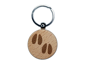 Deer Tracks Footprints Engraved Wood Round Keychain Tag Charm