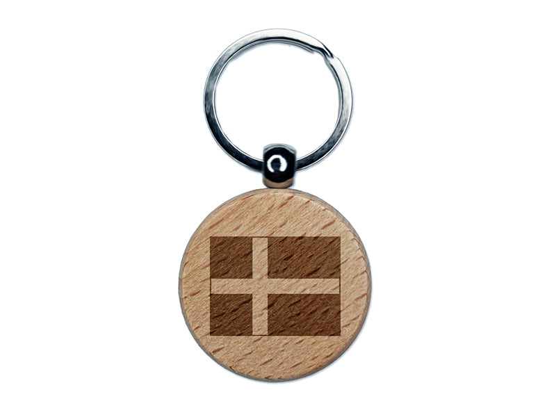 Denmark Flag Engraved Wood Round Keychain Tag Charm