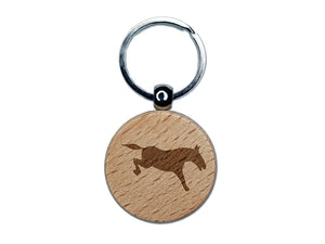 Donkey Kicking Solid Engraved Wood Round Keychain Tag Charm