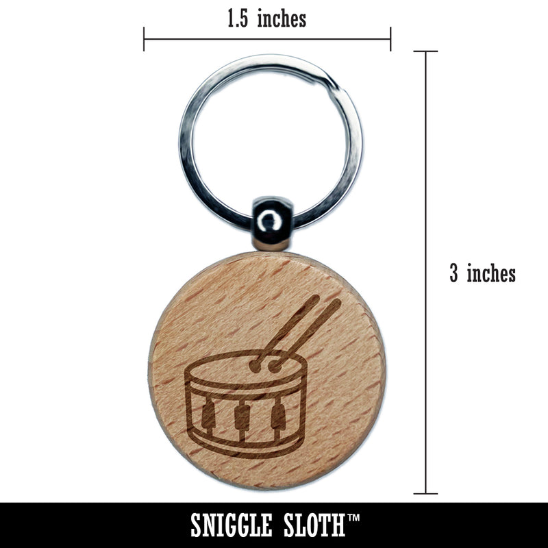 Drum with Sticks Music Instrument Doodle Engraved Wood Round Keychain Tag Charm