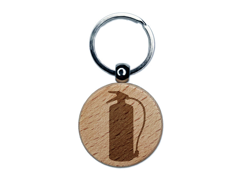 Fire Extinguisher Solid Engraved Wood Round Keychain Tag Charm