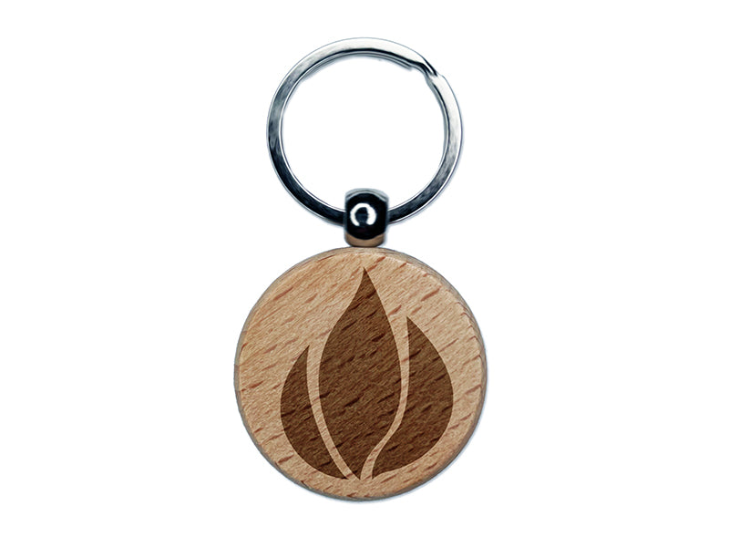 Fire Symbol Engraved Wood Round Keychain Tag Charm