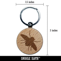 Fly Insect Sketch Engraved Wood Round Keychain Tag Charm