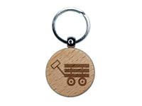 Fun Wagon Engraved Wood Round Keychain Tag Charm