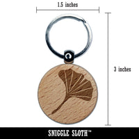 Ginkgo Leaf Engraved Wood Round Keychain Tag Charm