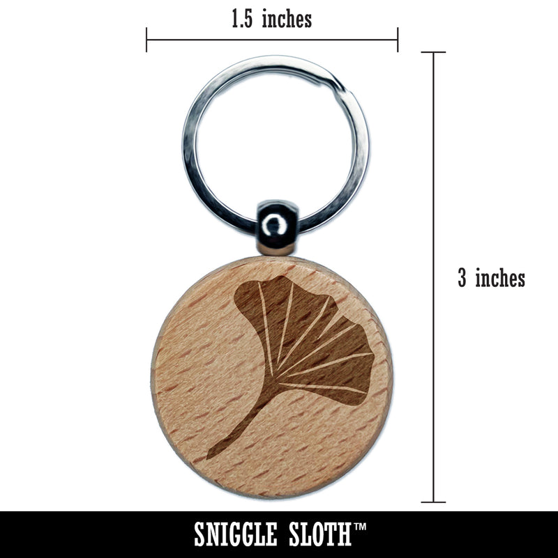 Ginkgo Leaf Engraved Wood Round Keychain Tag Charm