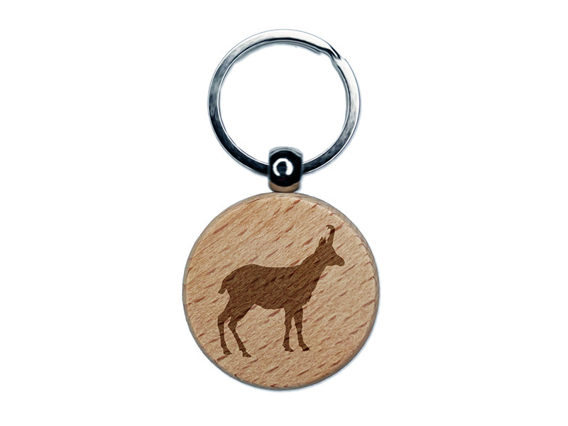 Goat Right Facing Solid Engraved Wood Round Keychain Tag Charm