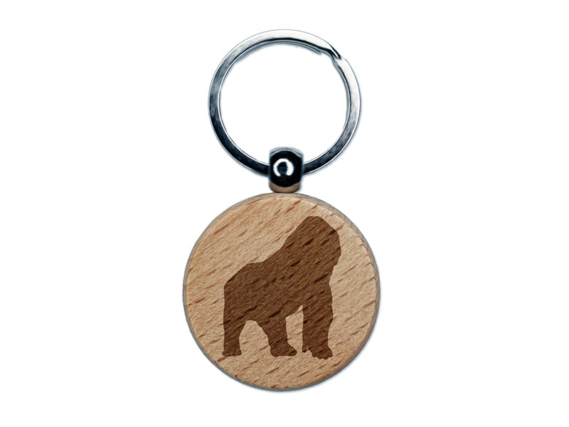 Gorilla Solid Engraved Wood Round Keychain Tag Charm
