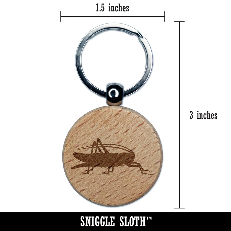 Grasshopper Insect Solid Engraved Wood Round Keychain Tag Charm