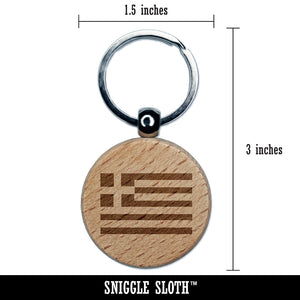 Greece Flag Engraved Wood Round Keychain Tag Charm