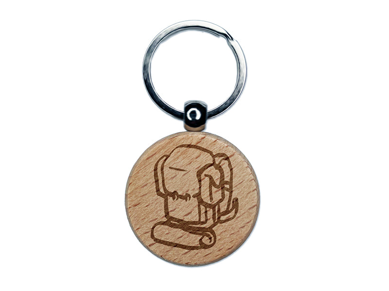 Hiking Backpacking Sketch Engraved Wood Round Keychain Tag Charm