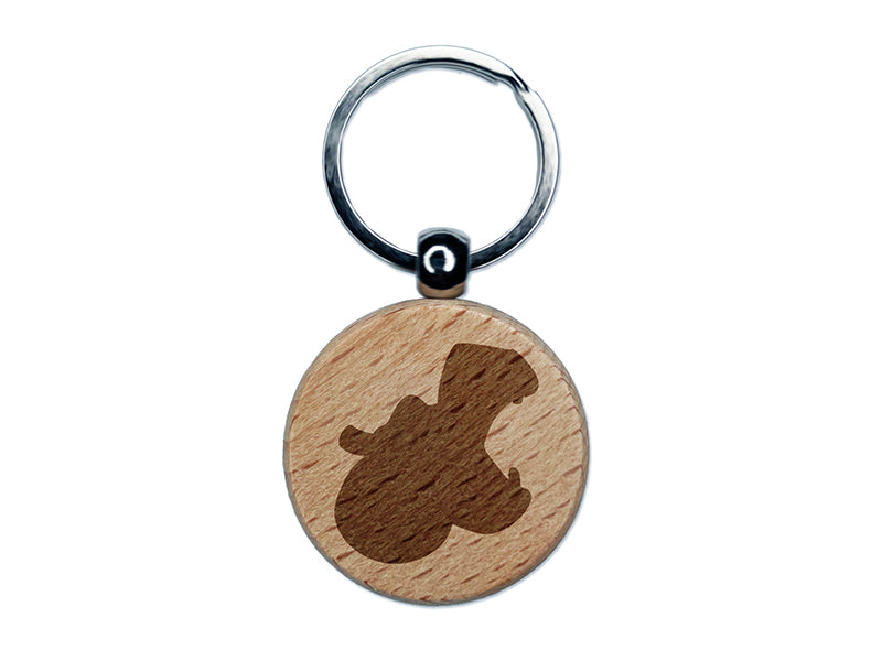 Hippopotamus Head Solid Engraved Wood Round Keychain Tag Charm