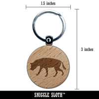 Hyena Solid Engraved Wood Round Keychain Tag Charm