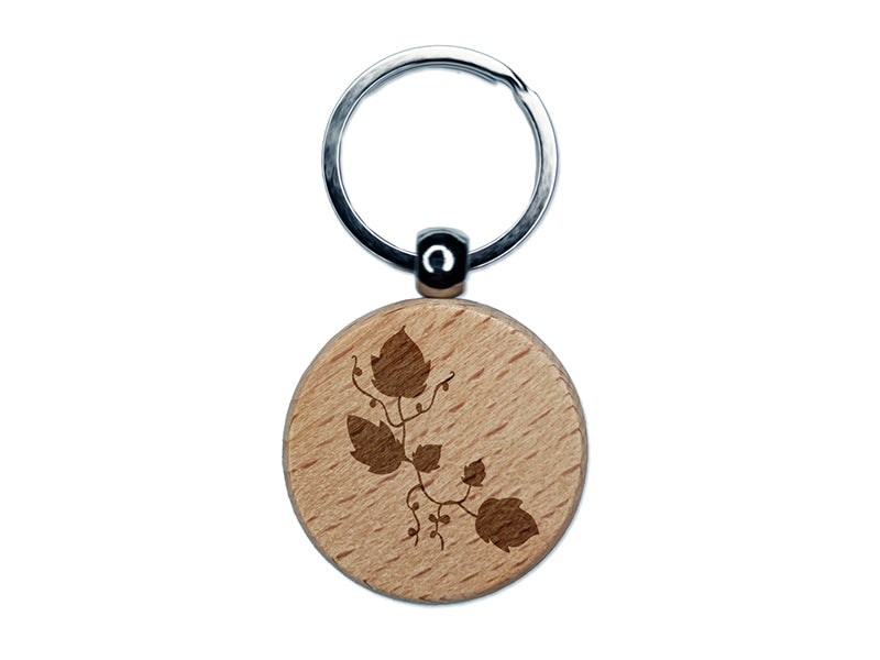 Ivy Vines Solid Engraved Wood Round Keychain Tag Charm