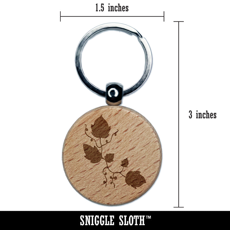 Ivy Vines Solid Engraved Wood Round Keychain Tag Charm