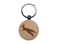 Kangaroo Jumping Solid Engraved Wood Round Keychain Tag Charm