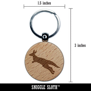 Kangaroo Jumping Solid Engraved Wood Round Keychain Tag Charm