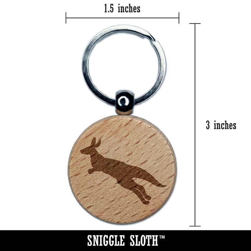 Kangaroo Jumping Solid Engraved Wood Round Keychain Tag Charm