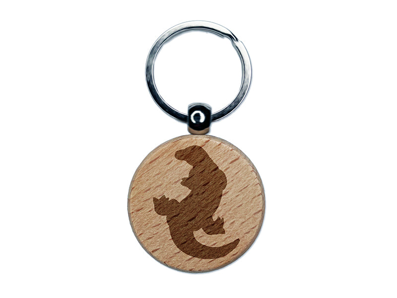 Komodo Dragon Solid Engraved Wood Round Keychain Tag Charm