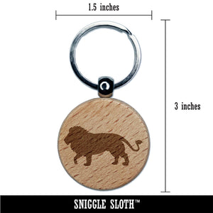 Lion Solid Engraved Wood Round Keychain Tag Charm