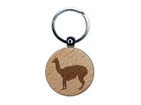 Llama Solid Engraved Wood Round Keychain Tag Charm