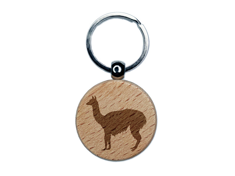 Llama Solid Engraved Wood Round Keychain Tag Charm