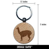 Llama Solid Engraved Wood Round Keychain Tag Charm
