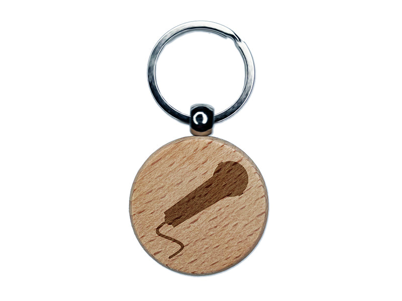 Microphone Solid Engraved Wood Round Keychain Tag Charm