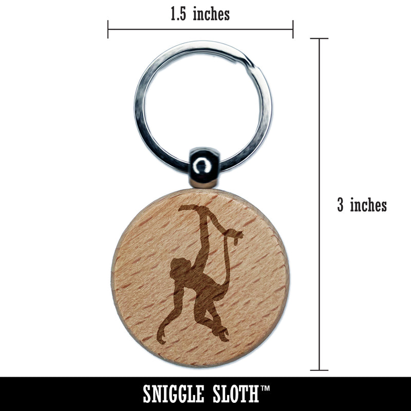 Monkey Hanging from Tree Solid Engraved Wood Round Keychain Tag Charm