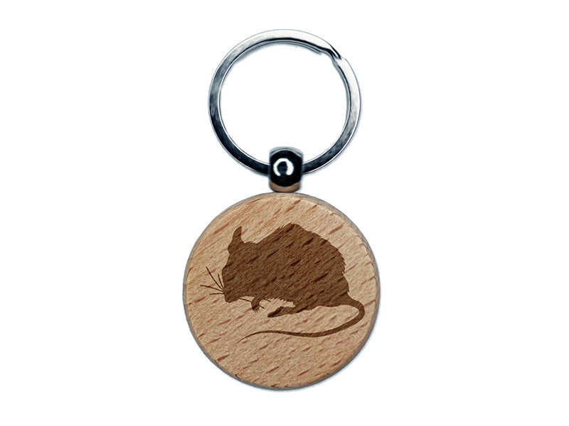 Mouse Solid Engraved Wood Round Keychain Tag Charm
