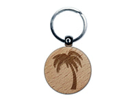 Palm Tree Tropical Solid Engraved Wood Round Keychain Tag Charm