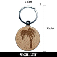 Palm Tree Tropical Solid Engraved Wood Round Keychain Tag Charm