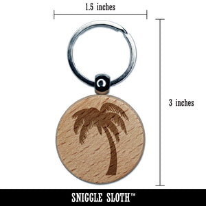 Palm Tree Tropical Solid Engraved Wood Round Keychain Tag Charm