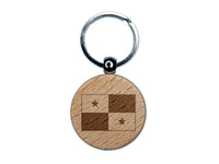 Panama Flag Engraved Wood Round Keychain Tag Charm