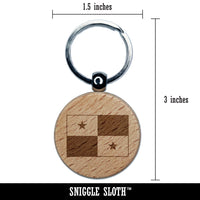 Panama Flag Engraved Wood Round Keychain Tag Charm