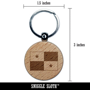 Panama Flag Engraved Wood Round Keychain Tag Charm