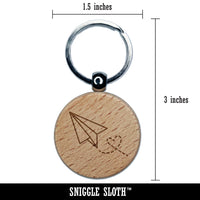 Paper Airplane with Heart Engraved Wood Round Keychain Tag Charm