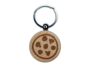 Pepperoni Mushroom Pizza Doodle Engraved Wood Round Keychain Tag Charm