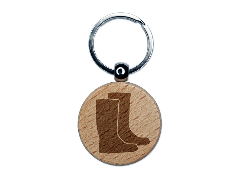 Rain Boots Solid Engraved Wood Round Keychain Tag Charm