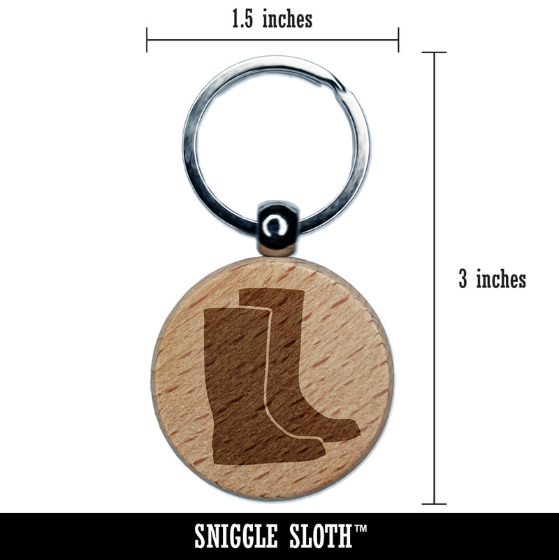 Rain Boots Solid Engraved Wood Round Keychain Tag Charm